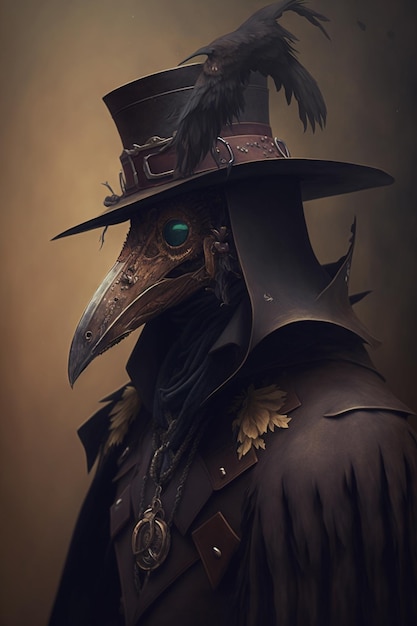 A bird with a black face and a black hat with a bird on it