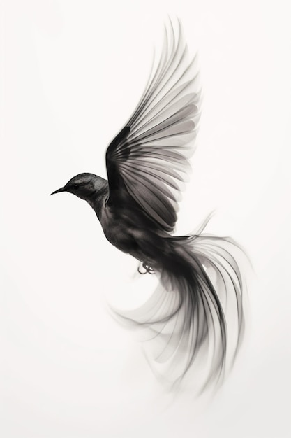 A bird with a black tail is flying in the air.