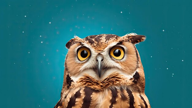 a bird with a blue background and yellow eyes