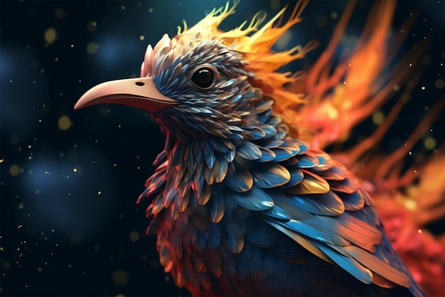 A bird with a blue feather and orange feathers