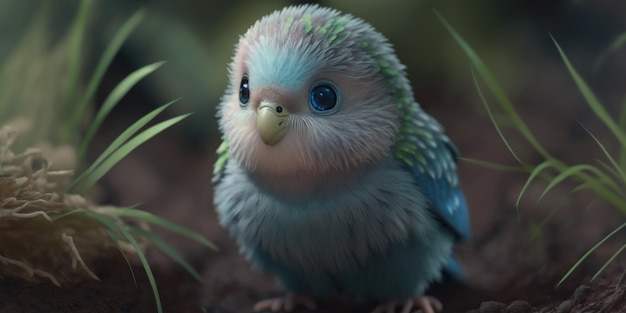 青い羽と緑の腹を持つ鳥