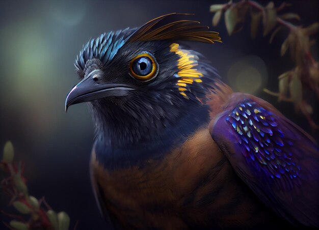 a bird with a blue and yellow beak and yellow markings
