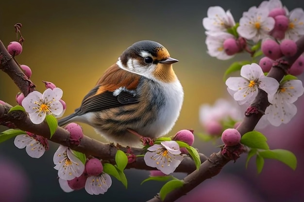 A bird with blue and yellow feathers is sitting on a branch.