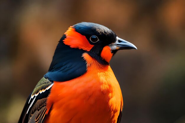 A bird with bright orange feathers and a black head that says'the bird is a bird ' 4888