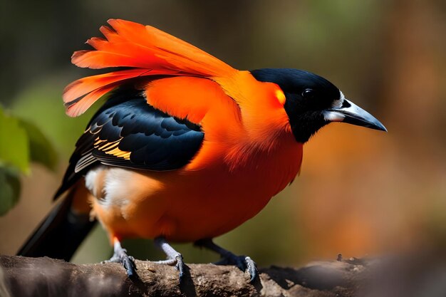 Photo a bird with bright orange feathers and a black head that says'the bird is a bird ' 4888