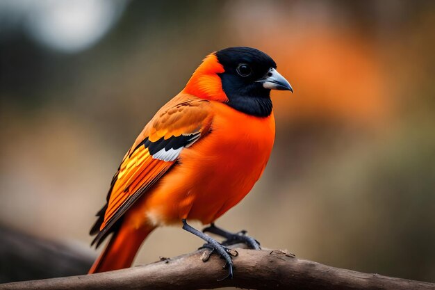 Photo a bird with bright orange feathers and a black head that says 'the bird is a bird '