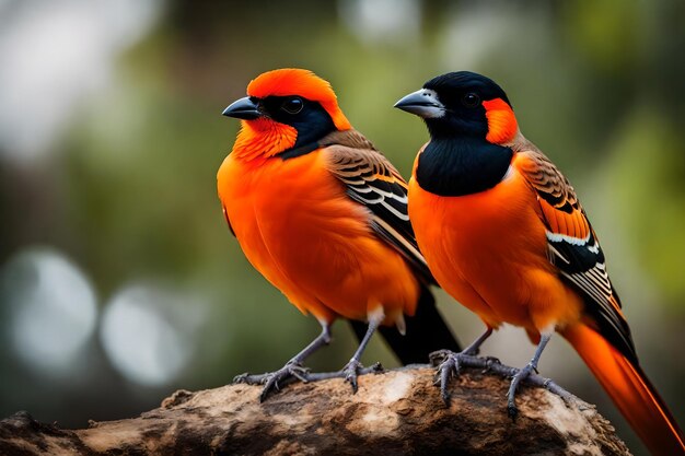 A bird with bright orange feathers and a black head that says 'the bird is a bird '