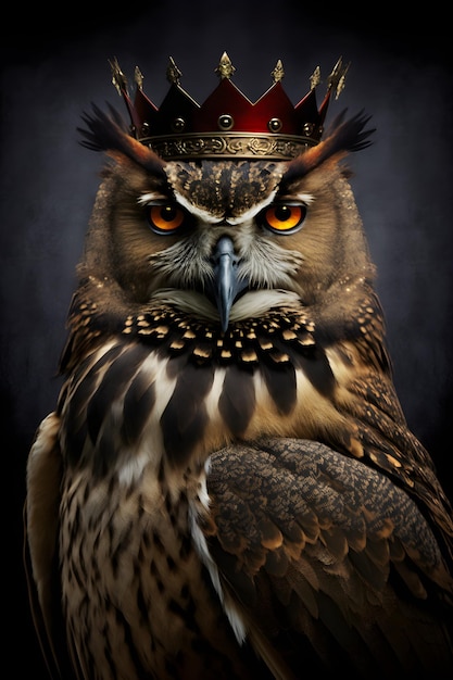A bird with a crown on it that says " the owl is wearing a crown "