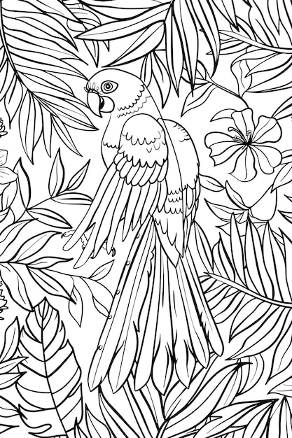 黒と白で描かれた羽毛の鳥