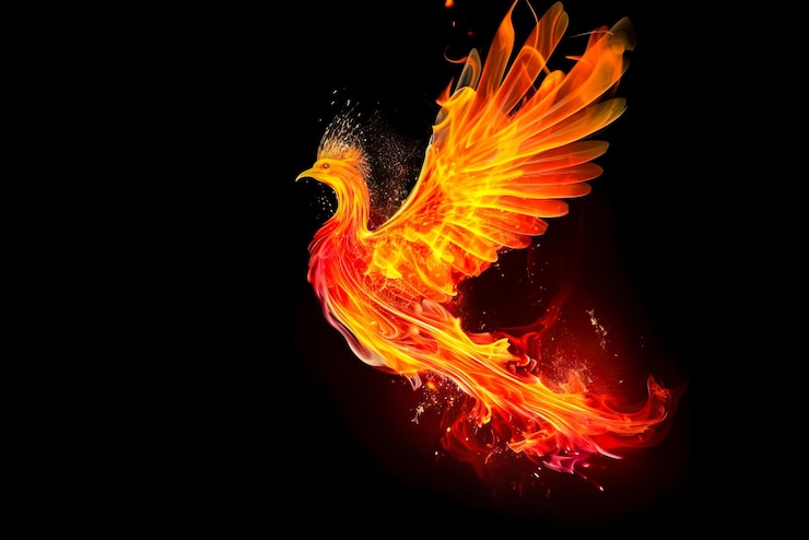 Photo a bird with a flame that has flames on it