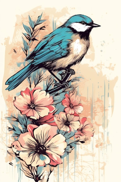 A bird with flower's tree in abstract background