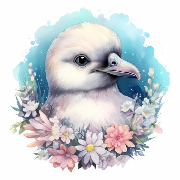 a bird with flowers and a bird in the middle of it