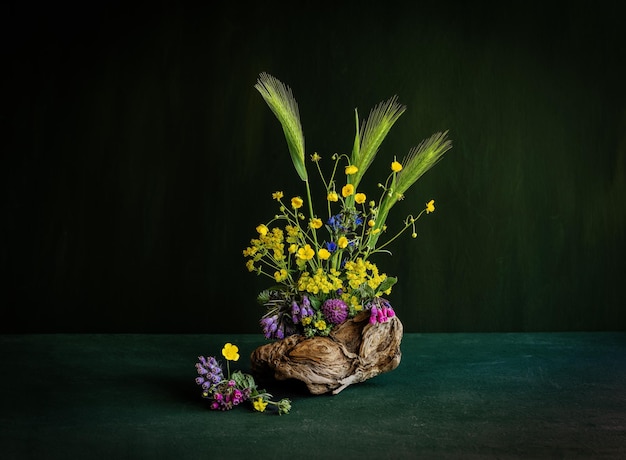 A bird with flowers in it and a feather in the middle