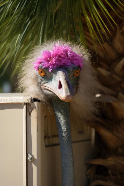 Photo a bird with flowers on its head