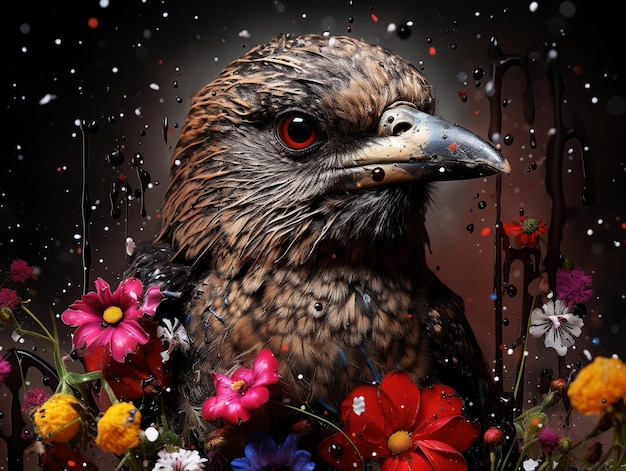 bird with flowers poster