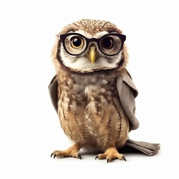 A bird with glasses and a black rimmed eyeglass