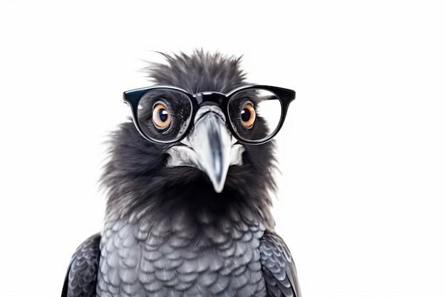 a bird with glasses on its face