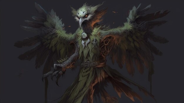 A bird with a green coat and wings that says'the witcher'on it