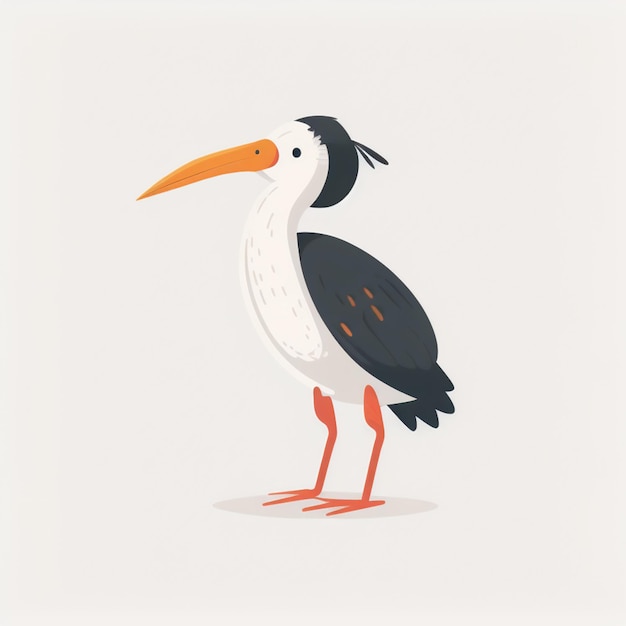 A bird with a long beak and a black beak is standing on a white background.