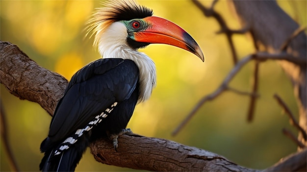 Photo a bird with a long beak is sitting on a branch.