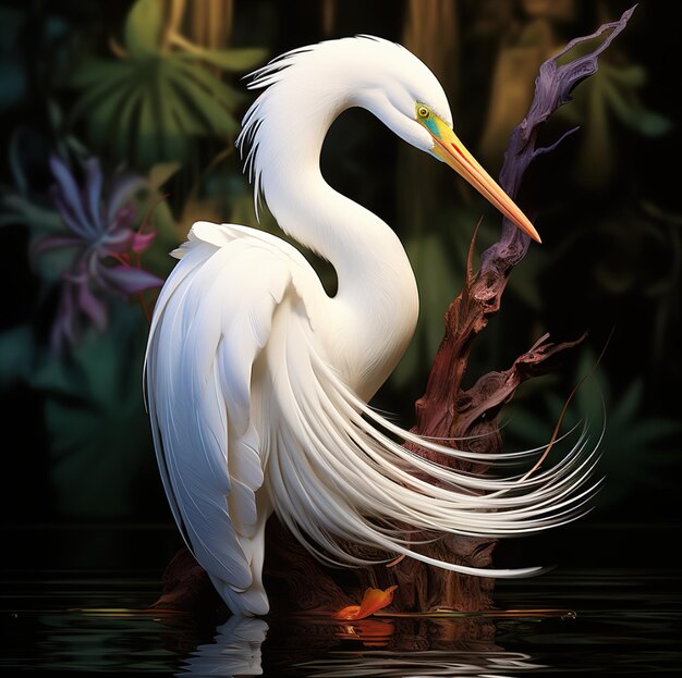 a bird with a long beak is standing in the water.