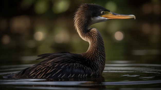 長いくちばしを持つ鳥が池で泳いでいます。