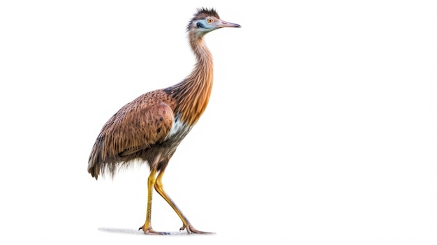 a bird with a long beak walks on a white background