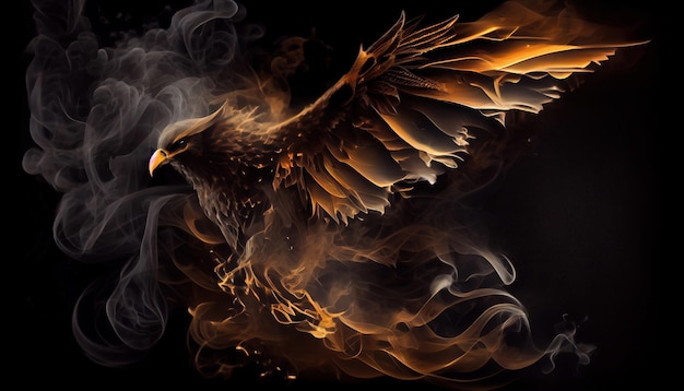 Photo a bird with orange wings and smoke on a black background