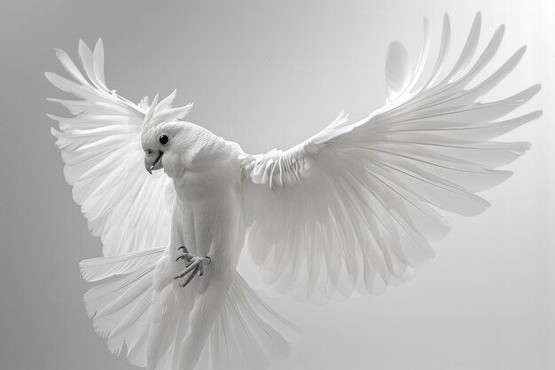 A bird with outspread wings against a white backdrop