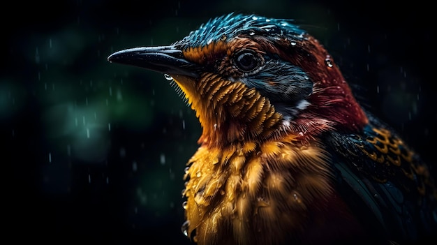 A bird with a rain drop on its head