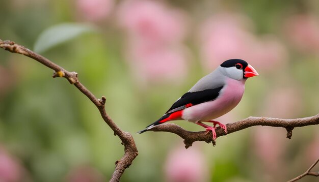 Photo a bird with a red beak is perched on a branch