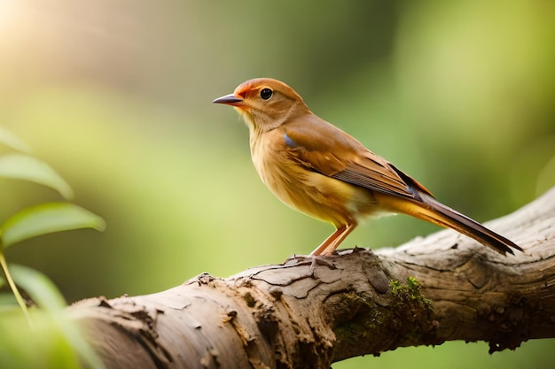 A bird with a red beak sits on a branch.