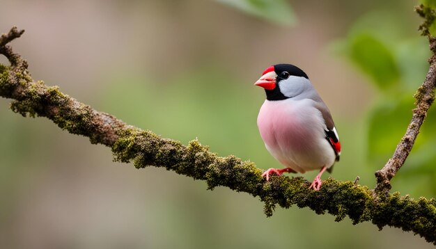 Photo a bird with a red beak stands on a branch