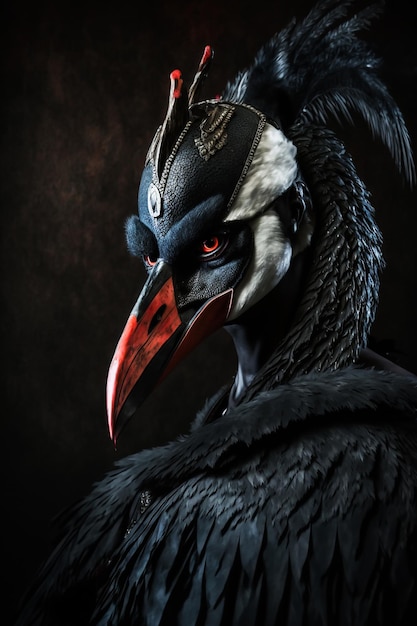 Птица с красным глазом и черным клювом