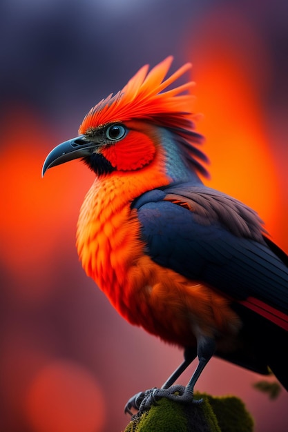 На ветке стоит птица с красной головой и черным клювом.