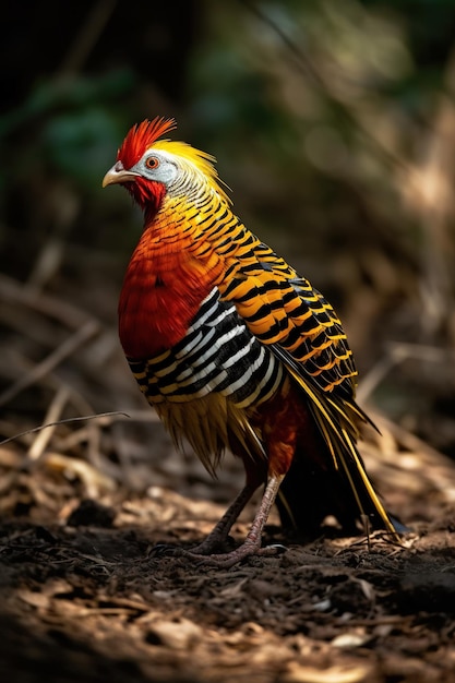 A bird with a red head and yellow feathers