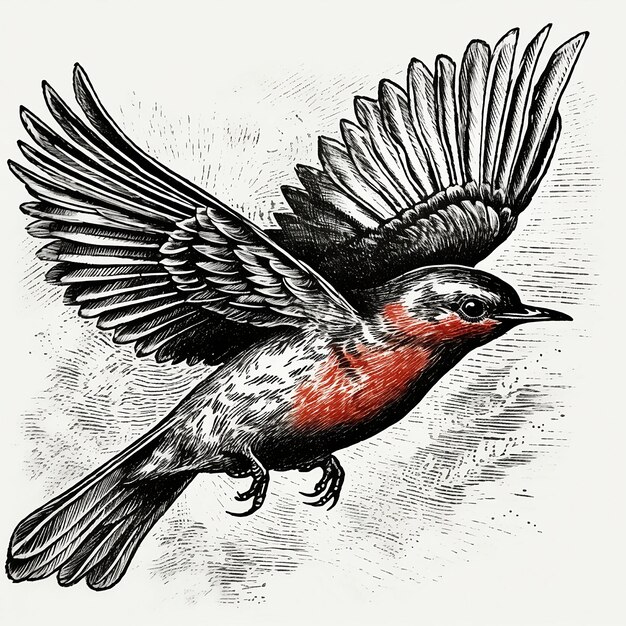 A bird with red on its wings is flying in the air.