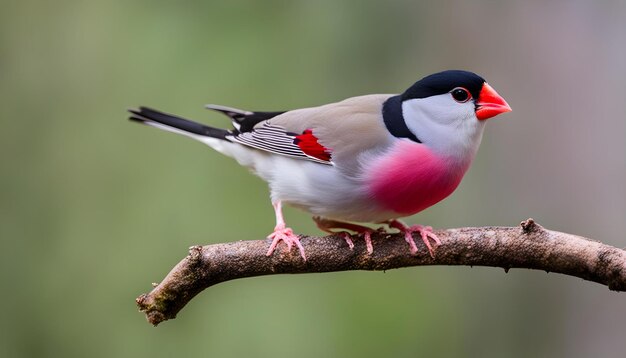 頭の上に赤い斑点がある鳥が枝の上に座っている