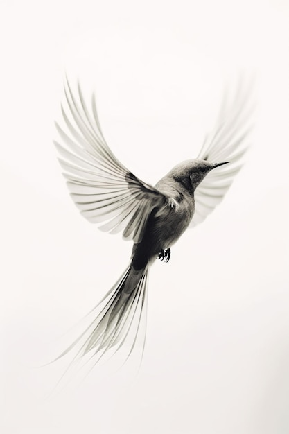 A bird with wings spread is flying in the air.