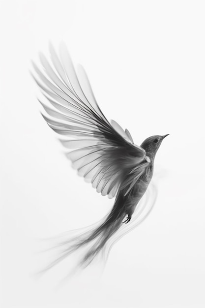 A bird with wings spread is flying in the sky.