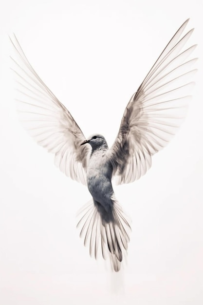 A bird with wings spread is flying in the sky.