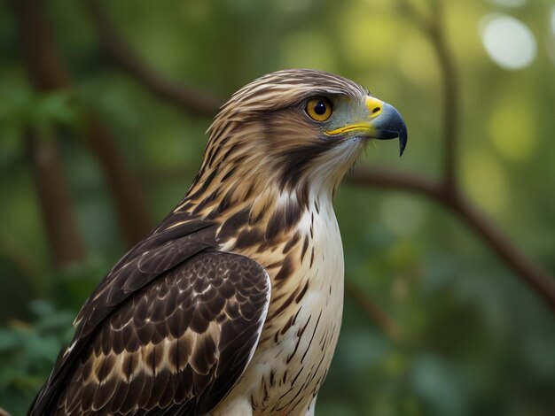 Photo a bird with a yellow beak and a black and white speckled head