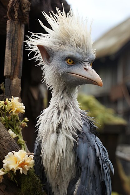 Photo a bird with a yellow beak and a blue and gray head