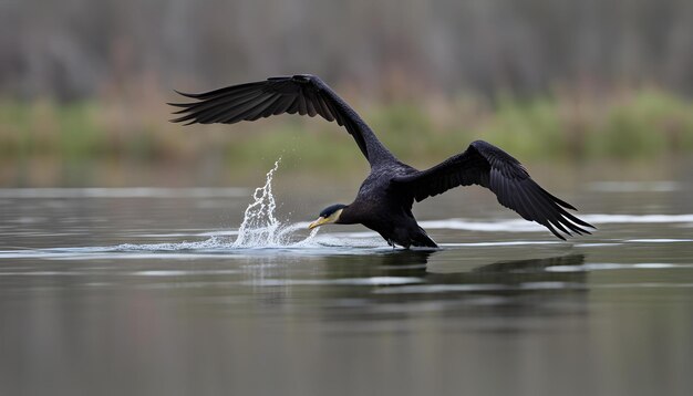 Foto un uccello con un becco giallo sta spruzzando acqua davanti a un uccello