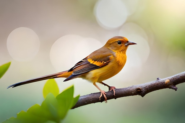 A bird with a yellow breast sits on a branch.