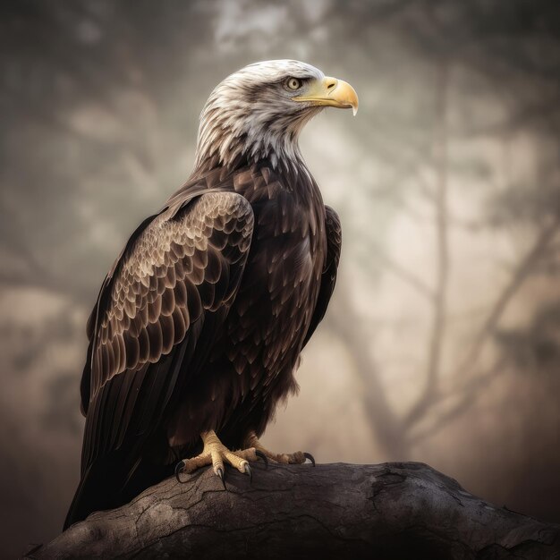 A bird with a yellow eye and a brown and white head.