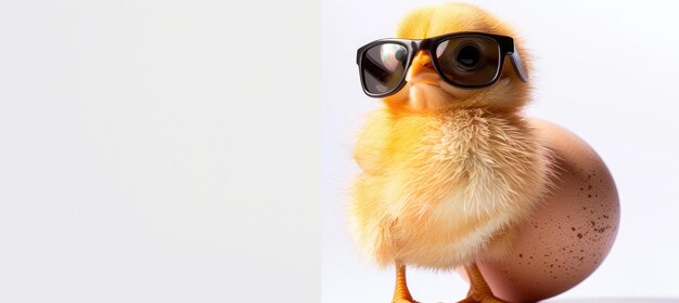 Photo a bird with yellow feathers and eyewear perching on an egg cute and stylish