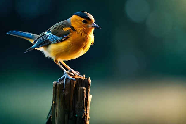 黄色い頭と青い羽を持つ鳥