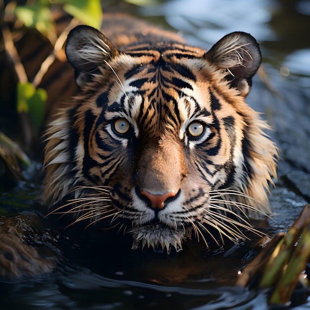 bird039s eye view close up of a tiger in the pond of a zoo