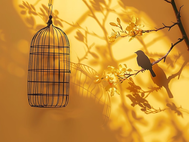 Birdcage Shadow as Silhouette Cast on Wall Intricate and Del Creative Photo Of Elegant Background